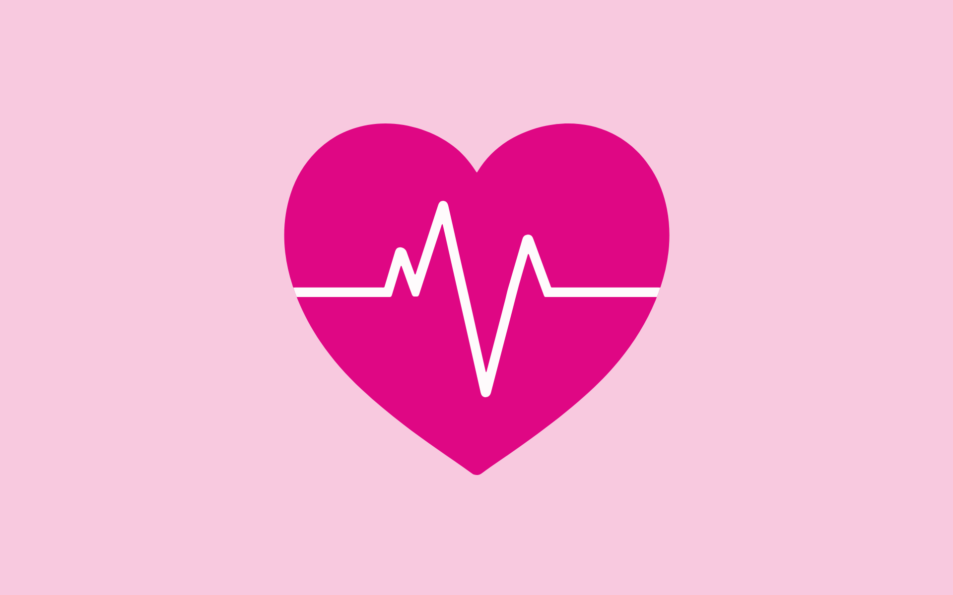A pink heart with a white pulse line is illustrated against a light pink background.
